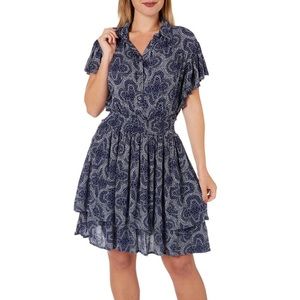 C&C California Printed Ruffle Dress Mini Tiered, Navy Beach Size XL New w/Tag